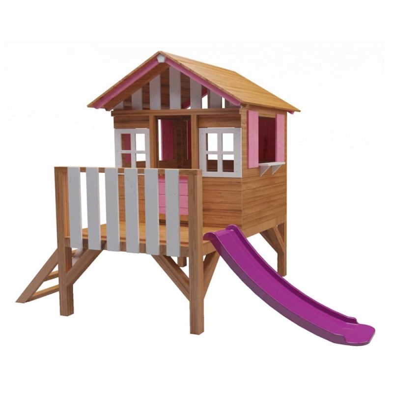 Billaresbalsalobre Casita infantil elevada de madera Masgames Lollipop rosa con tobogán MA800531 - Imagen 2