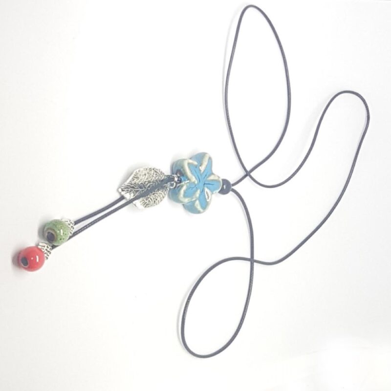 Billaresbalsalobre Collar Piedras Flor Celeste Hoja Plata - Imagen 2