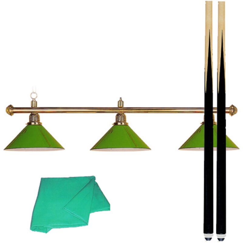 Billaresbalsalobre Pack Lampara Billar 3 Tulipas Latón Verde + Taco + Funda Billar