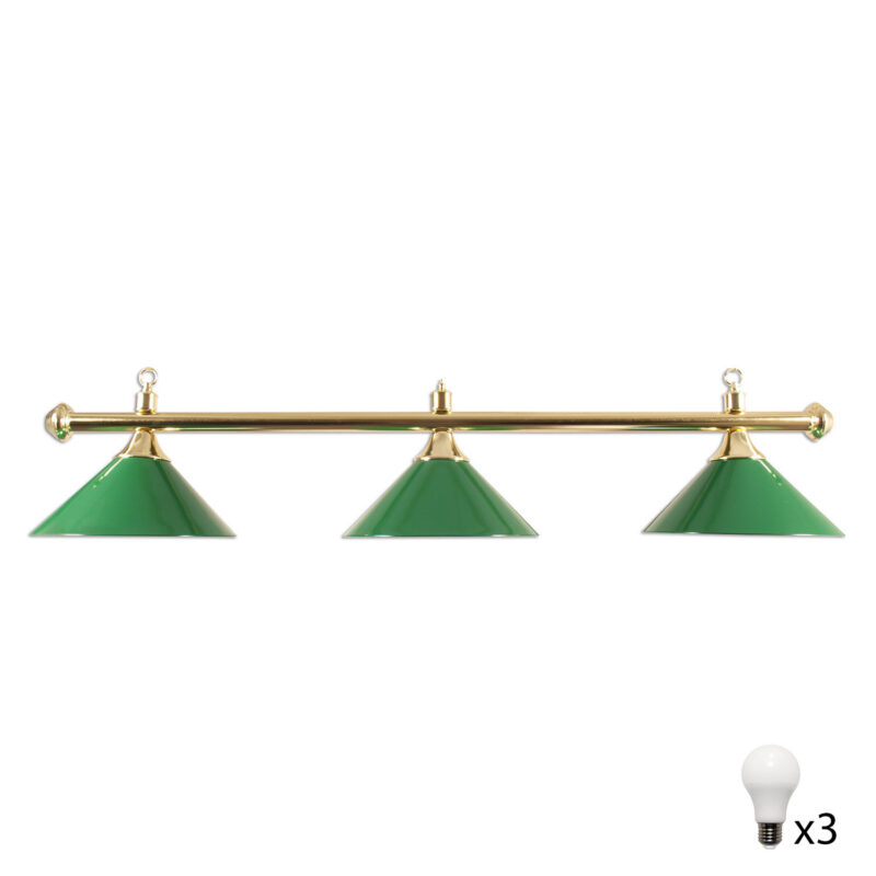 Billaresbalsalobre Lámpara Billar 3 Tulipas Laton Verde + 3 Bobillas Led Blanco