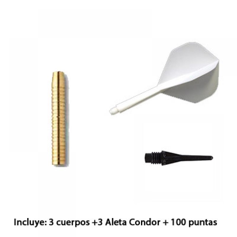 Billaresbalsalobre Pack MG Pro Darts 3 x Cuerpo Latón 7x51 15gr x 3 plumas condor + 100 puntas micro Harrows Pro