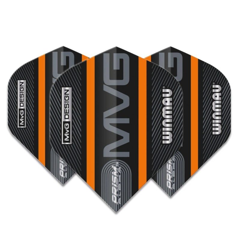Billaresbalsalobre Plumas Winmau Darts Standard Prism Alpha MVG Black Orange Logo Stripe 6915.715 - Imagen 3