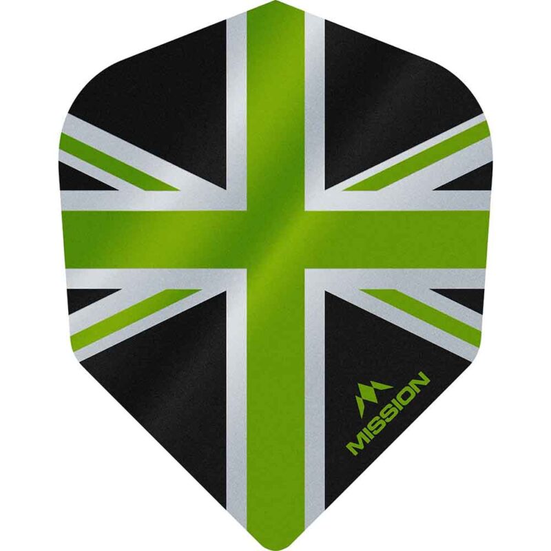 Billaresbalsalobre Plumas Mission Darts No6 Alliance Union Jack Negro Verde F3099