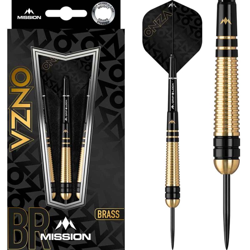 Billaresbalsalobre Dardos Onza M2 Mission Laton Dorado Negro 22g Punta Acero D1576 - Imagen 3