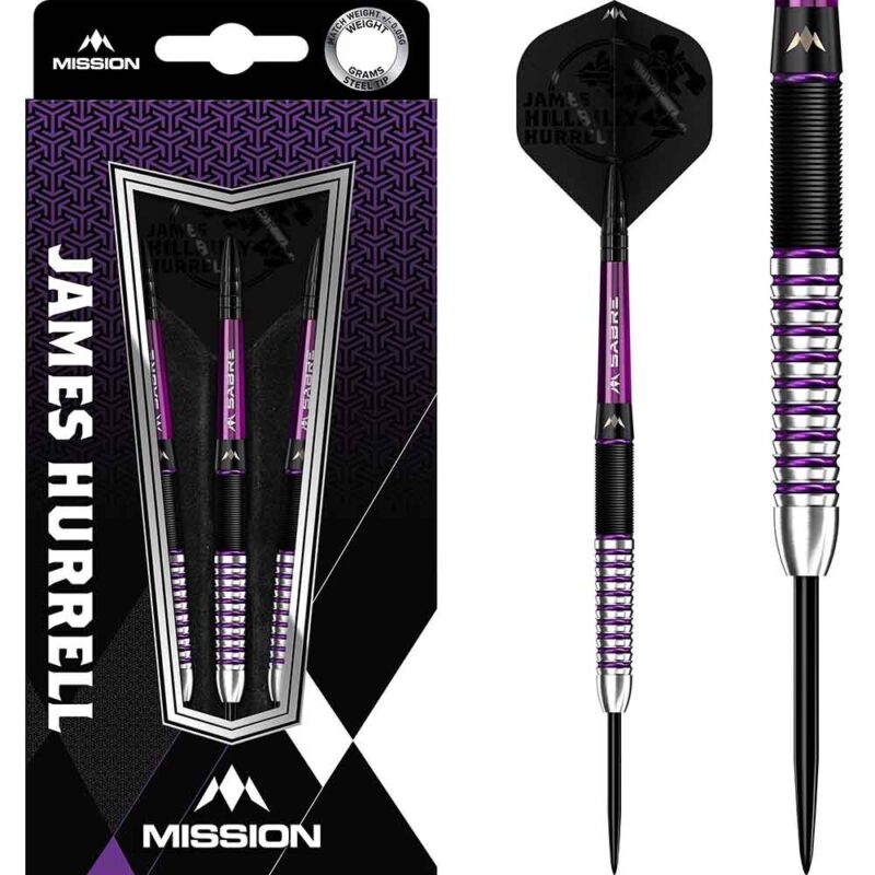Billaresbalsalobre Dardos Mission James Hurrell Hillbilly Negro Morado 90% 26g D1619 - Imagen 3