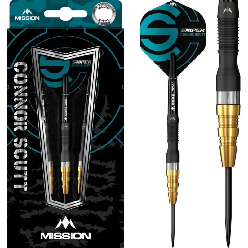 Billaresbalsalobre Dardos Connor Scutt  Mission Sniper Negro Dorado 24g 95% D1592 - Imagen 2