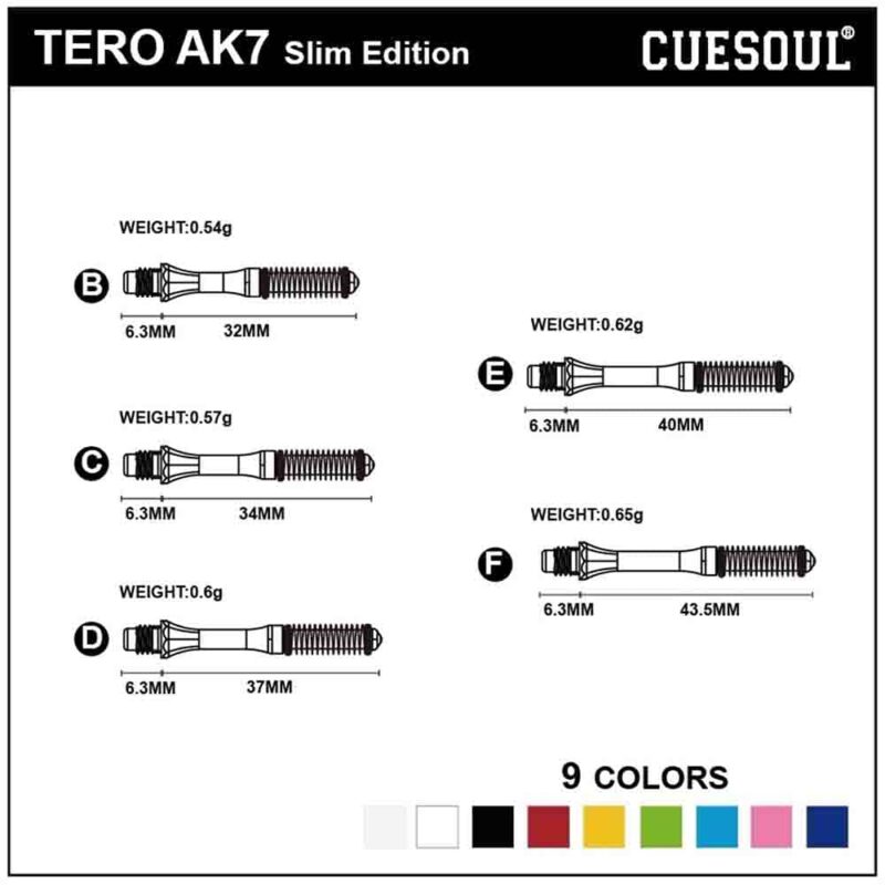 Billaresbalsalobre Cañas Shaft Cuesoul Tero Flights Aqua Slim E 40mm  AK7 - Imagen 3