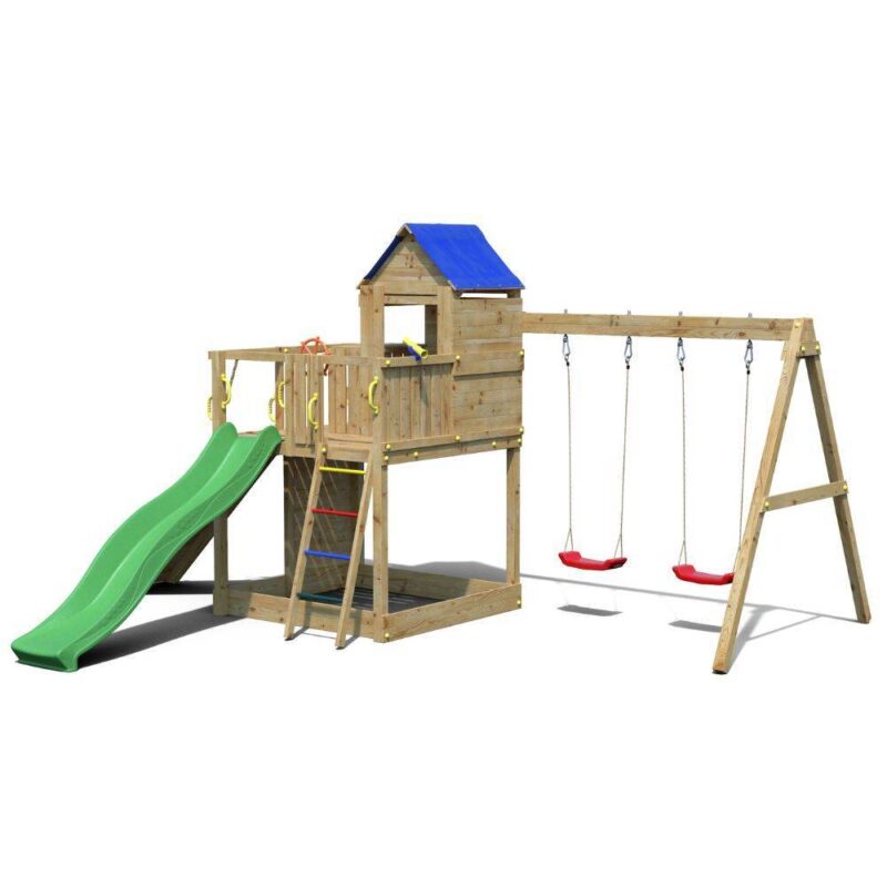 Billaresbalsalobre Fungoo Treehouse Casita infantil y columpio 3 juegos de jardín de madera S-05130-P-K-XG-1