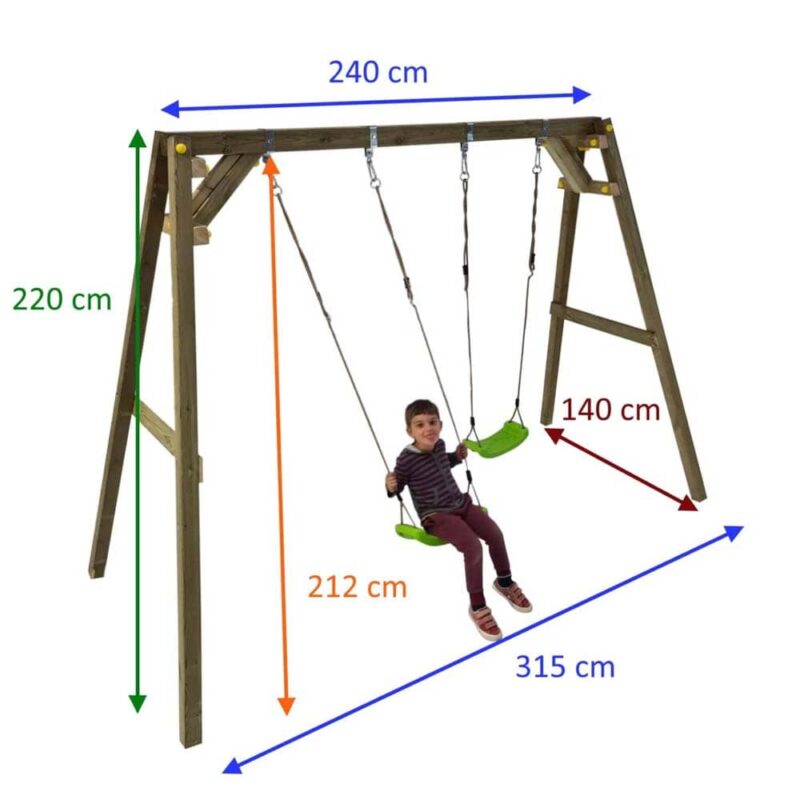 Billaresbalsalobre Columpio de madera cuadrada Masgames Xylo doble con Asiento de Bebé MA700065 - Imagen 4