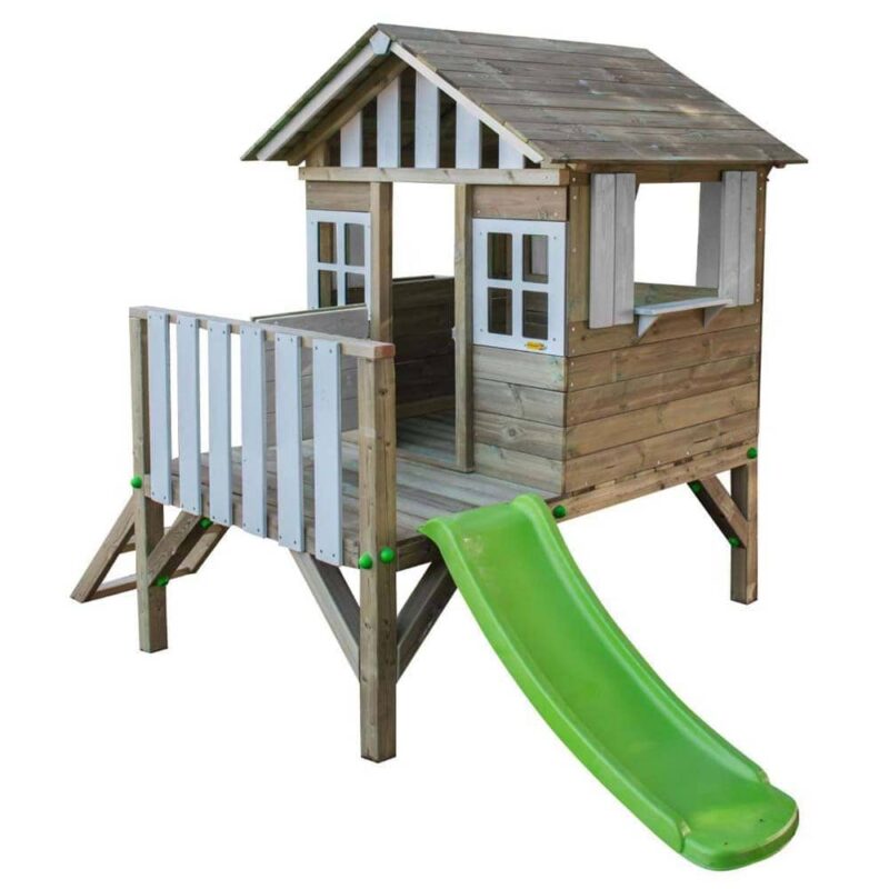Billaresbalsalobre Casita infantil elevada de madera Masgames Lollipop blanca con tobogán MA800537