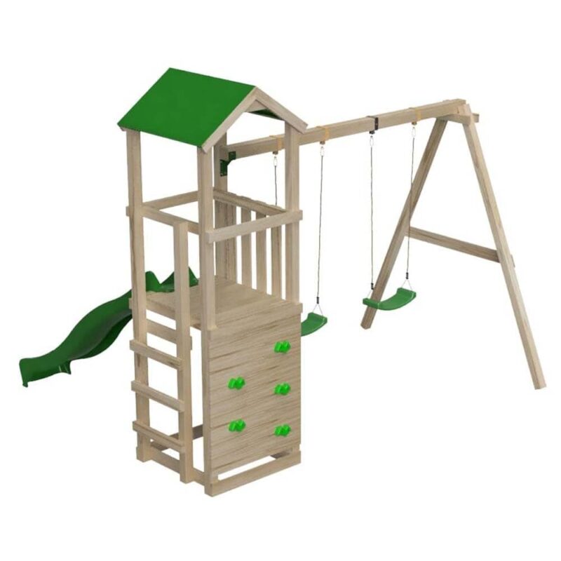Billaresbalsalobre Parque infantil Masgames Carlit L con techo de lona, columpio doble y pared de escalada MA700264