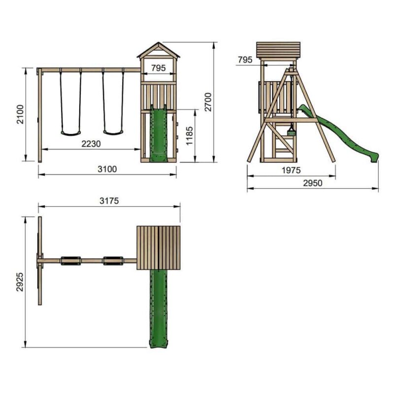 Billaresbalsalobre Parque infantil Masgames Carlit L con techo de madera y columpio doble MA700266 - Imagen 2